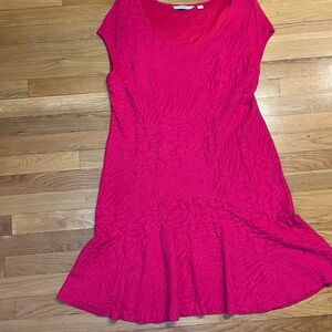 Fuscha Pink Summer Dress w/stretch Isaac Mizrahi Cap sleeve fit & flare skirt L